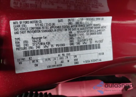 2012 Ford Focus Se из США, поврежденный, VIN 1FAHP3F2XCL246331